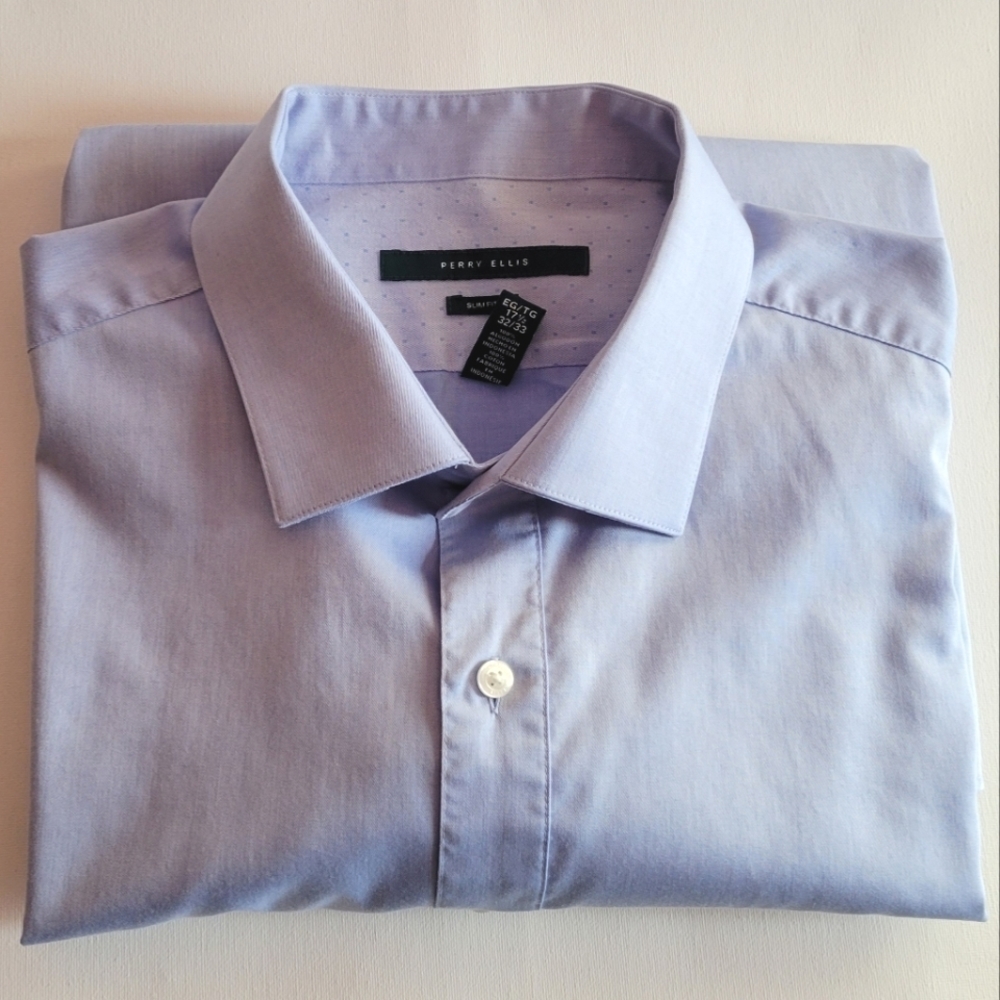 Perry Ellis Men's Slimfit Dress Shirt Blue Size Extra Large